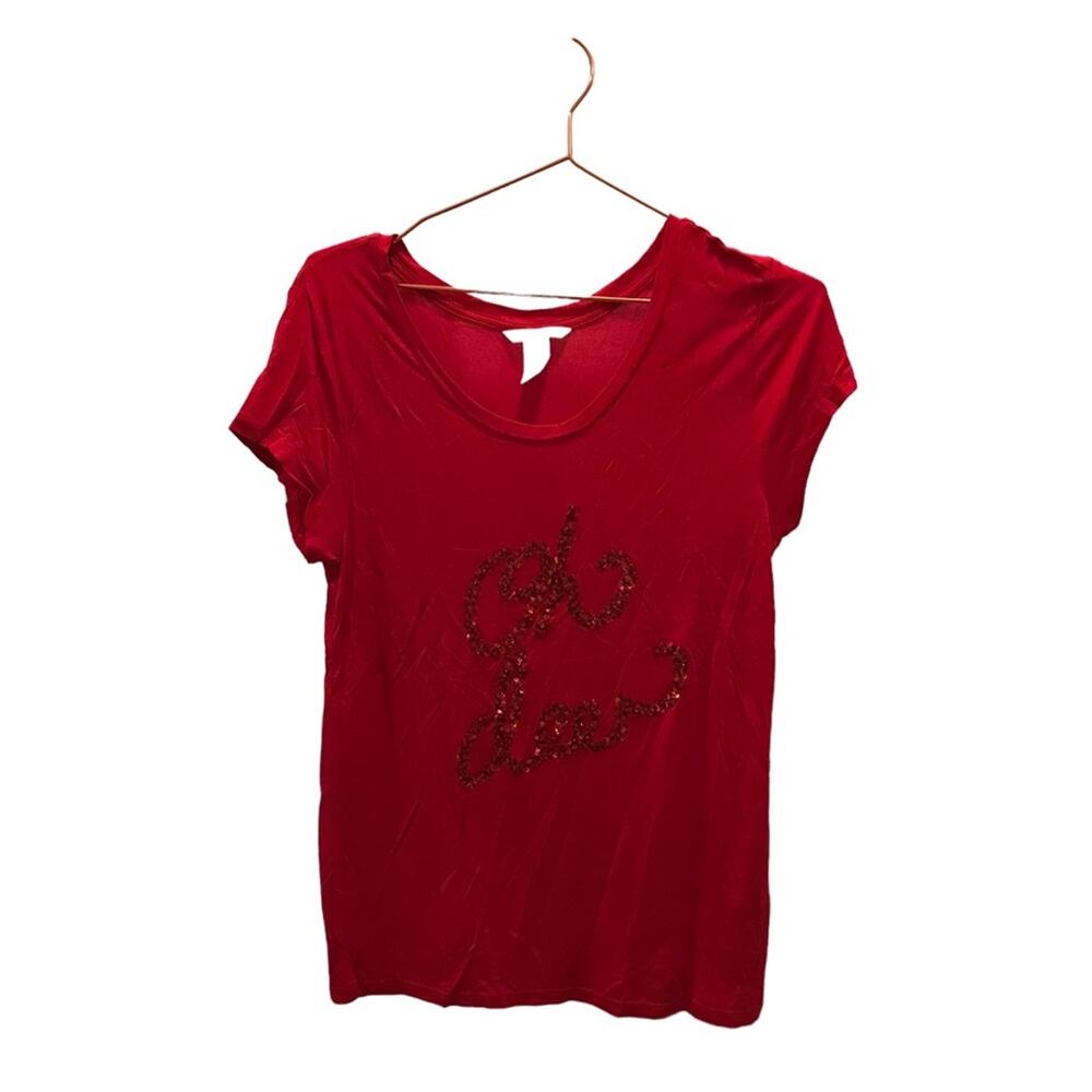 H&M Oh deer sequins red short sleeved t shirt size small